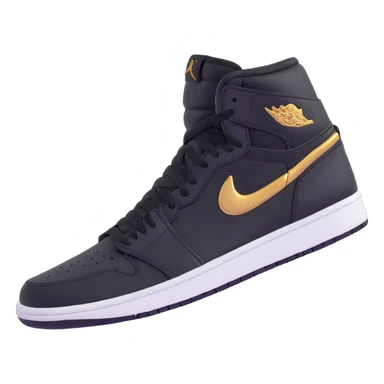 Jordan 1 sneaker, all black with a metallic gold swoosh sticker