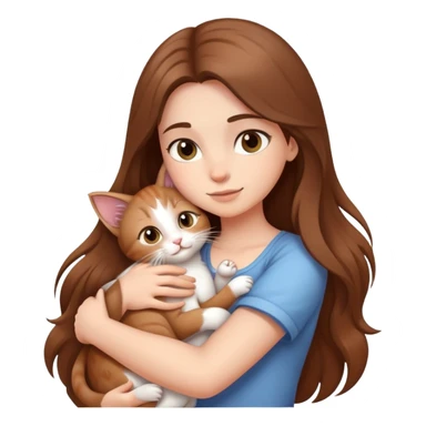 A girl with long  hair tightly hugged a kitten sticker
