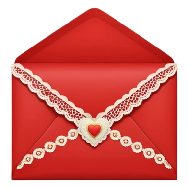 a red romantic closed envelope with yellowish white lace decoration sticker