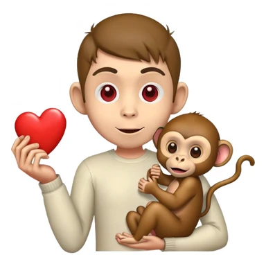 Monkey face man body holding hearts sticker