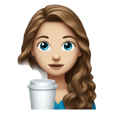 white girl with brown long hair and blue eyes and a coffee sticker