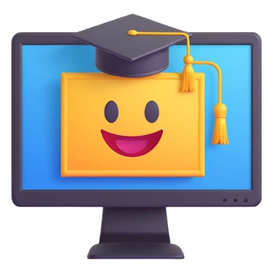 designer education theme, computer monitor and diploma, 3D emoji style sticker