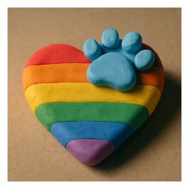 rainbow pride heart with a paw print on top, claymation style, no text sticker