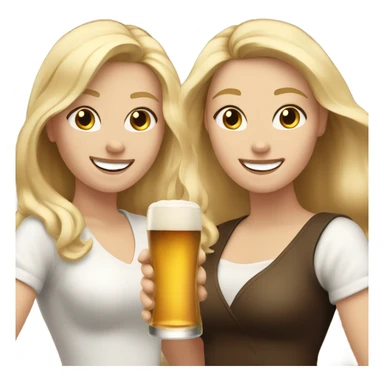 one white girl with blonde hair and one white girl with brown hair cheers alcohol very happy sticker