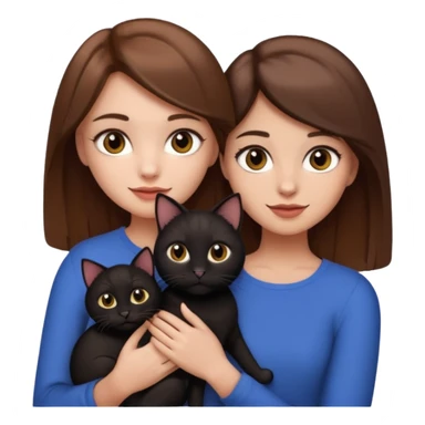 pretty girl with brown hair and makeup holding a black cat in arms with boyfriend with light skin and brown hair, emoji style sticker