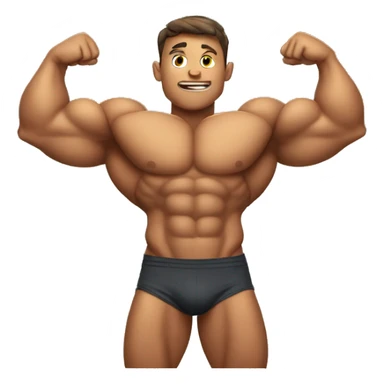muscular boy flexing with a round inflated body  sticker