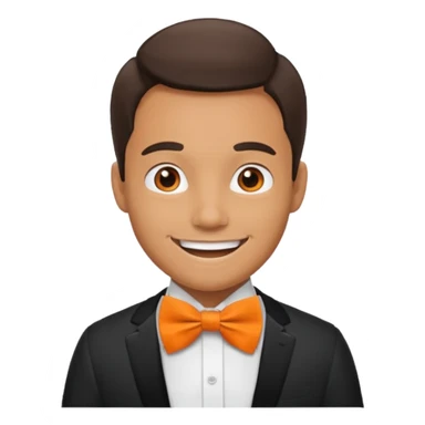 a bold man with orange bowtie sticker