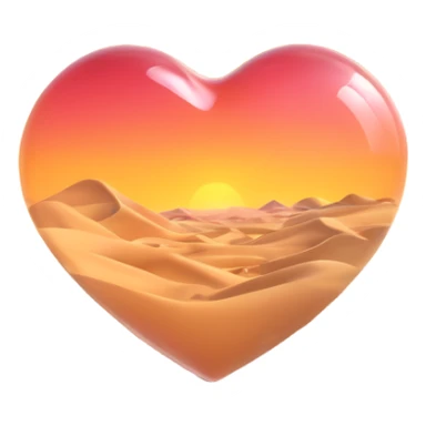glass heart emoji containing empty desert sand dunes, no vegetation, realistic glass look sticker