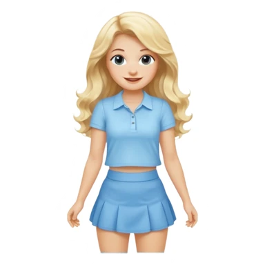 cheerful blonde woman with long wavy hair wearing baby blue mini skirt and shirt sticker
