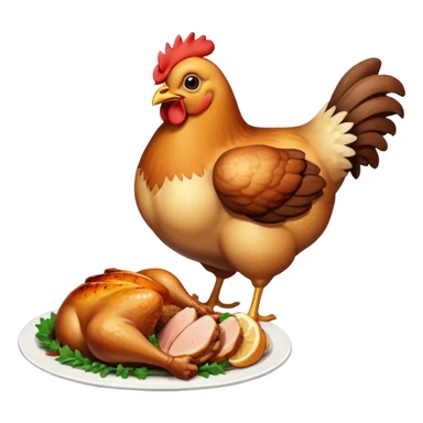a chicken eating a roast chicken sticker