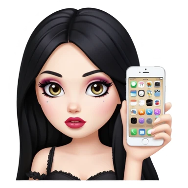 pretty bratz baddie, long black hair, pale skin sticker