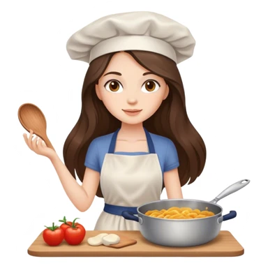 beautiful pale brunette girl with long hair cooking sticker