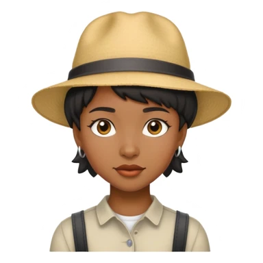 Black girl with short hair mullet and a hat sticker