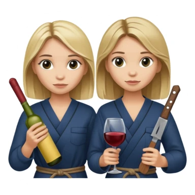 Marykate and Ashley holding wine and machete  sticker