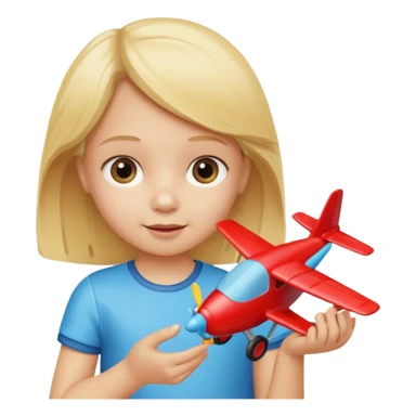 blonde child playing with plane sticker