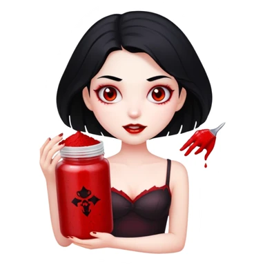 A  vampire girl with a black hair holding a red body scrub  sticker