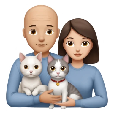Bald guy and brunette girl with a white dog and Grey cat sticker