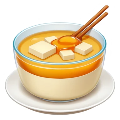Chinese sweet Douhua tofu pudding with syrup and toppings, simplified emoji style with bold outlines and bright colors, cartoon style soft dessert sticker