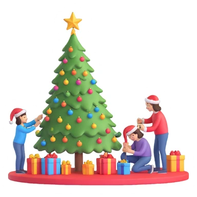 people decorating a Christmas tree sticker