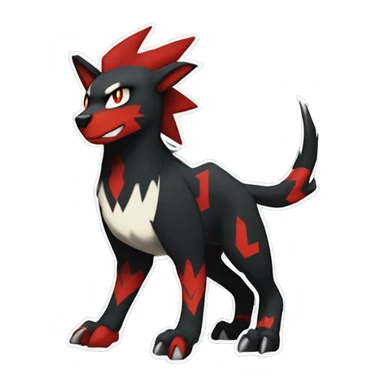 Cool Edgy Litten-Houndoom-Luxray Fakémon Digimon with Red and white Edgy markings, full body, outlined sticker