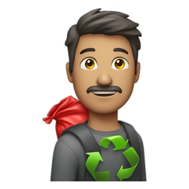 Man with red garbage bag sticker