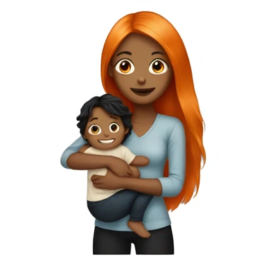 Girl with long orange hair holding baby boy with black hair  sticker