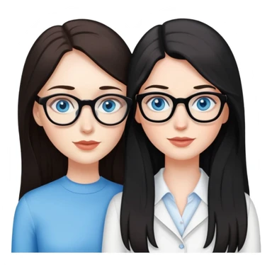 White skin long black haired woman with blue eyes with white skin long brown haired woman with blue eyes and glasses in love sticker