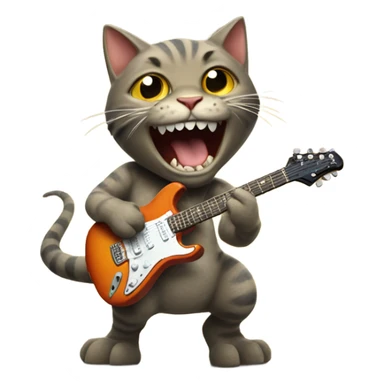 Cat playing electric guitar riding on a dinosaur  sticker