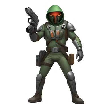 Martian Bounty Hunter aiming gun at the camera, full body sticker