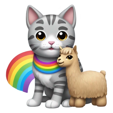 Grey tabby cat with rainbow lama toy sticker