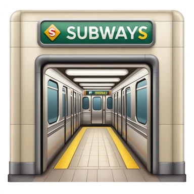 The entrance to the subway is down the stairs with a subway sign sticker