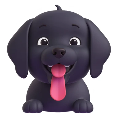 black dog, 3D emoji style, shiny and rounded, happy face sticker