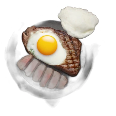 steak and eggs in a cast iron pot sticker