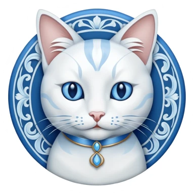 White and blue Cat art nouveau sticker