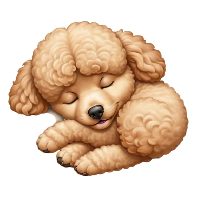 Meme-Worthy Cute Sleeping Apricot Poodle Portrait Emoji, Head resting peacefully with a contented smile, showcasing a delightfully elegant build and a luxuriously soft, curly apricot Fur, eyes shut in a serene nap, Simplified yet hilariously adorable features, highly detailed, glowing with a soft, drowsy light, high shine, relaxed and utterly lovable, stylized with an air of playful laziness, bright and heartwarming, soft glowing outline, capturing the essence of a comically sleepy companion, so meme-worthy it feels like it could instantly become the next viral sensation of adorable slumber! sticker