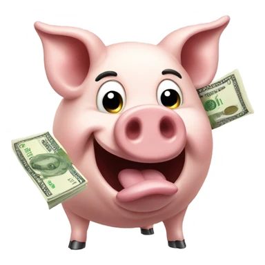 Pig with money coming out of mouth sticker