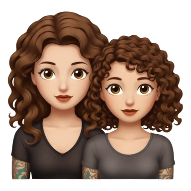 pact wink — long wavy brown hair tattooed woman and short tight curly brown hair woman — secret look sticker