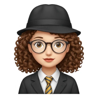 hatted girl with glasses and curly hair wearing tie sticker