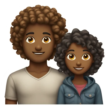 Brown skin girl with curly hair dating Indian boy with fluffy hair standing next to each other  sticker