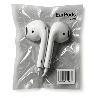 white EarPods headphones, glossy and puffy sticker