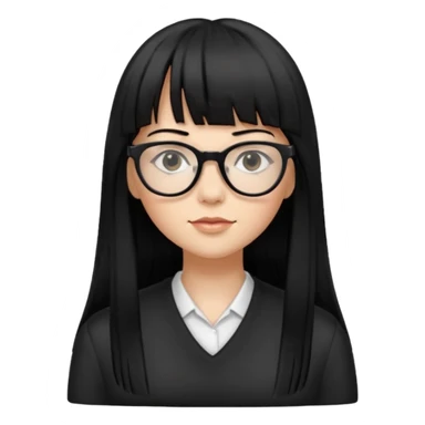 eu quero um icon de snapchat de uma mulher com o fundo da foto cor branco, cor da pele normal, óculos pretos, cabelo preto liso grande com franja sticker