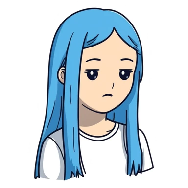 Beautiful white female - very long straight blue hair- heartbroken sticker