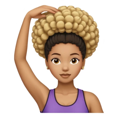 light-skinned Black girl stretching, half-blonde and half-dark brown afro puff hairstyle sticker