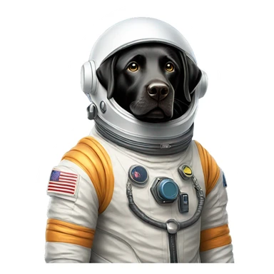 Black labrador retriver in a space suit sticker