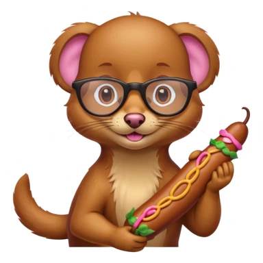 Weasel with glasses and wiener sausage in his hand sticker