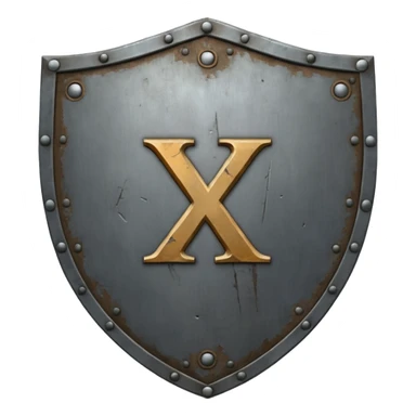 a battle worn steel shield with engraved roman numerals "XXX", the roman numerals should be prominent and in the center of the shield sticker