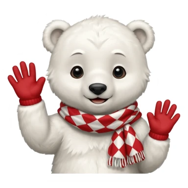 baby Polar Bear, smiling, hi five, wearing red Checkered Triangle scarf sticker