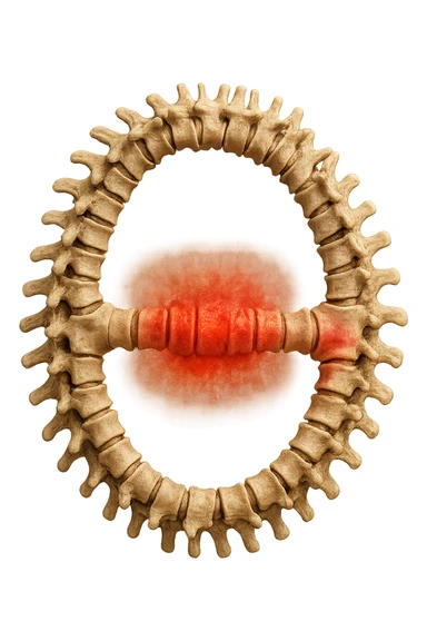 SPINA DORSALE ANATOMICA UMANA REALISTICA infiammata CHIUSA A CERCHIO, iperrealistica 4k, non disegnata sticker