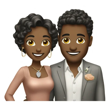 happy couple with stylish looks with engagement ring sticker