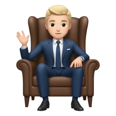 businessman sitting in an armchair, confident relaxed pose, formal suit and tie, professional corporate vibe, 3D cartoon style, mobile game icon style, clean background, no text, no watermark
 sticker